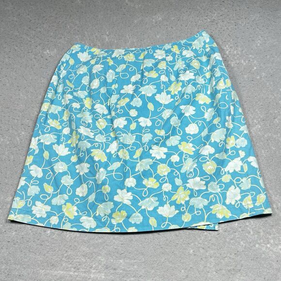 Vintage Talbots Skirt Womens 8 Turquoise Floral Wrap Around Cotton Hong Kong - Picture 6 of 10